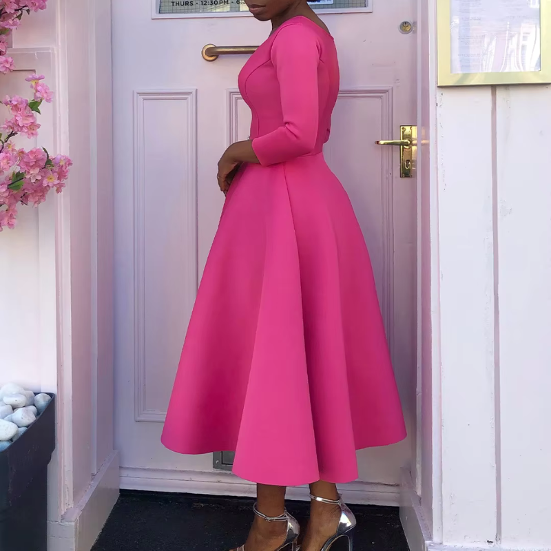 Women's Flattering Event Midi Dress with A-Line Skirt