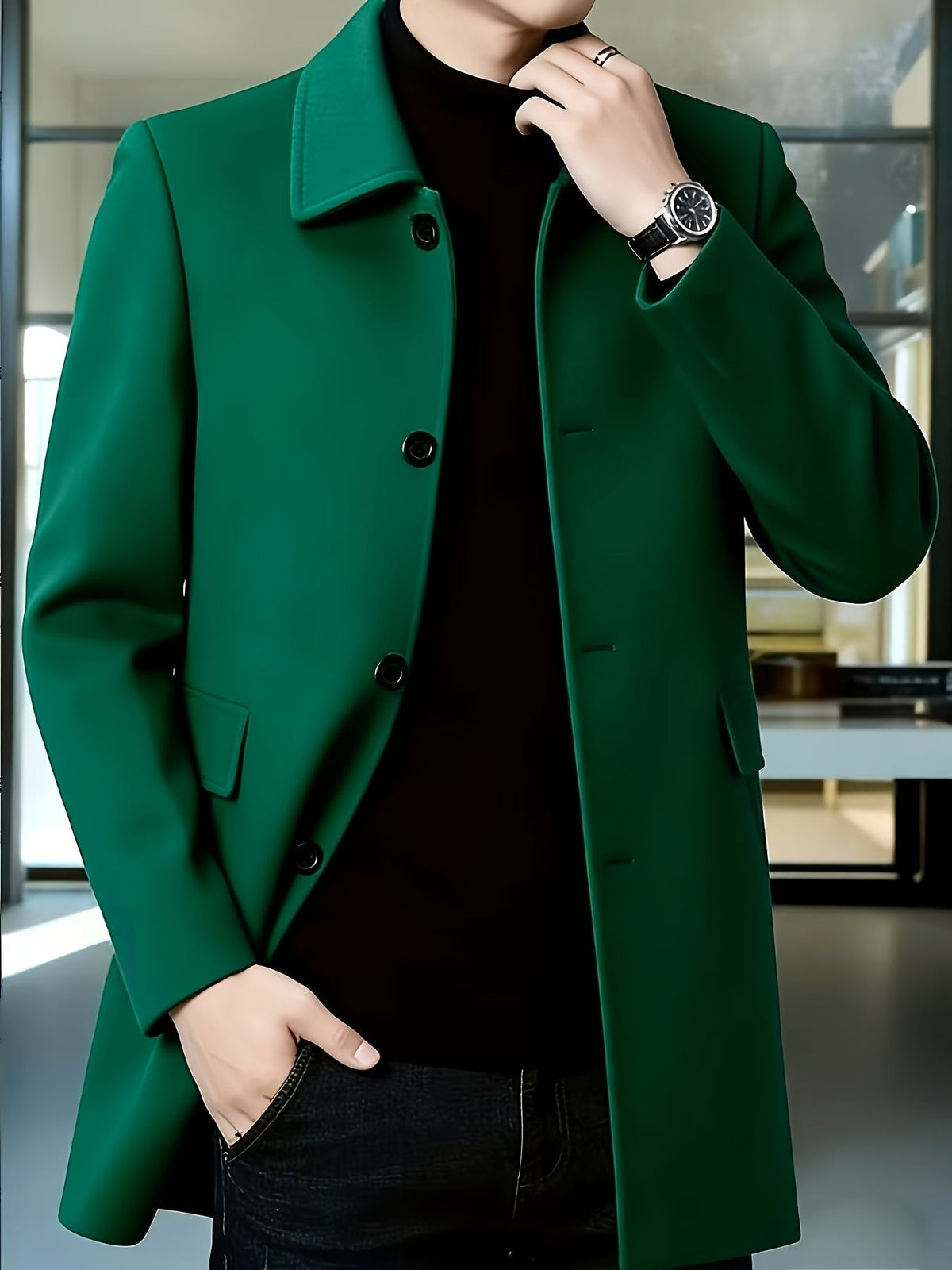Men's Side Pocket Single Breasted Overcoat for Work
