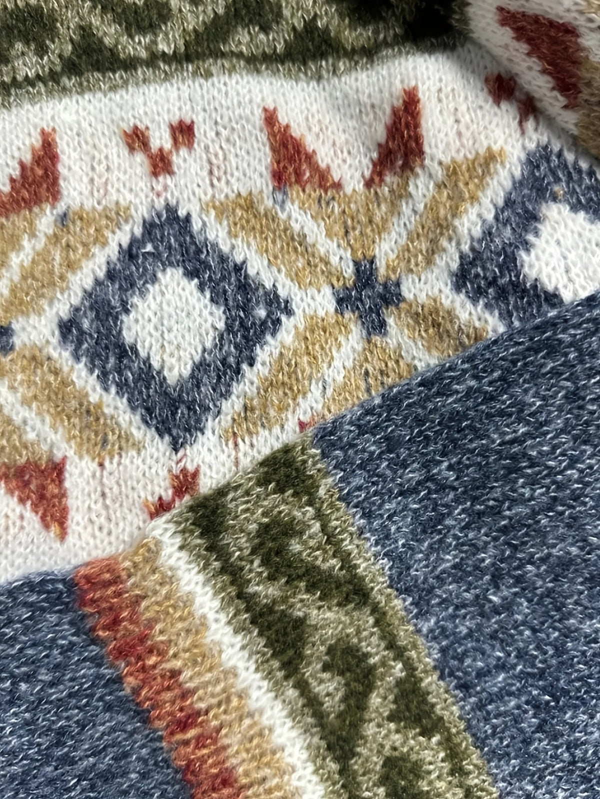 Women's Soft Knit Cardigan Sweater with Geometric Yoke Design