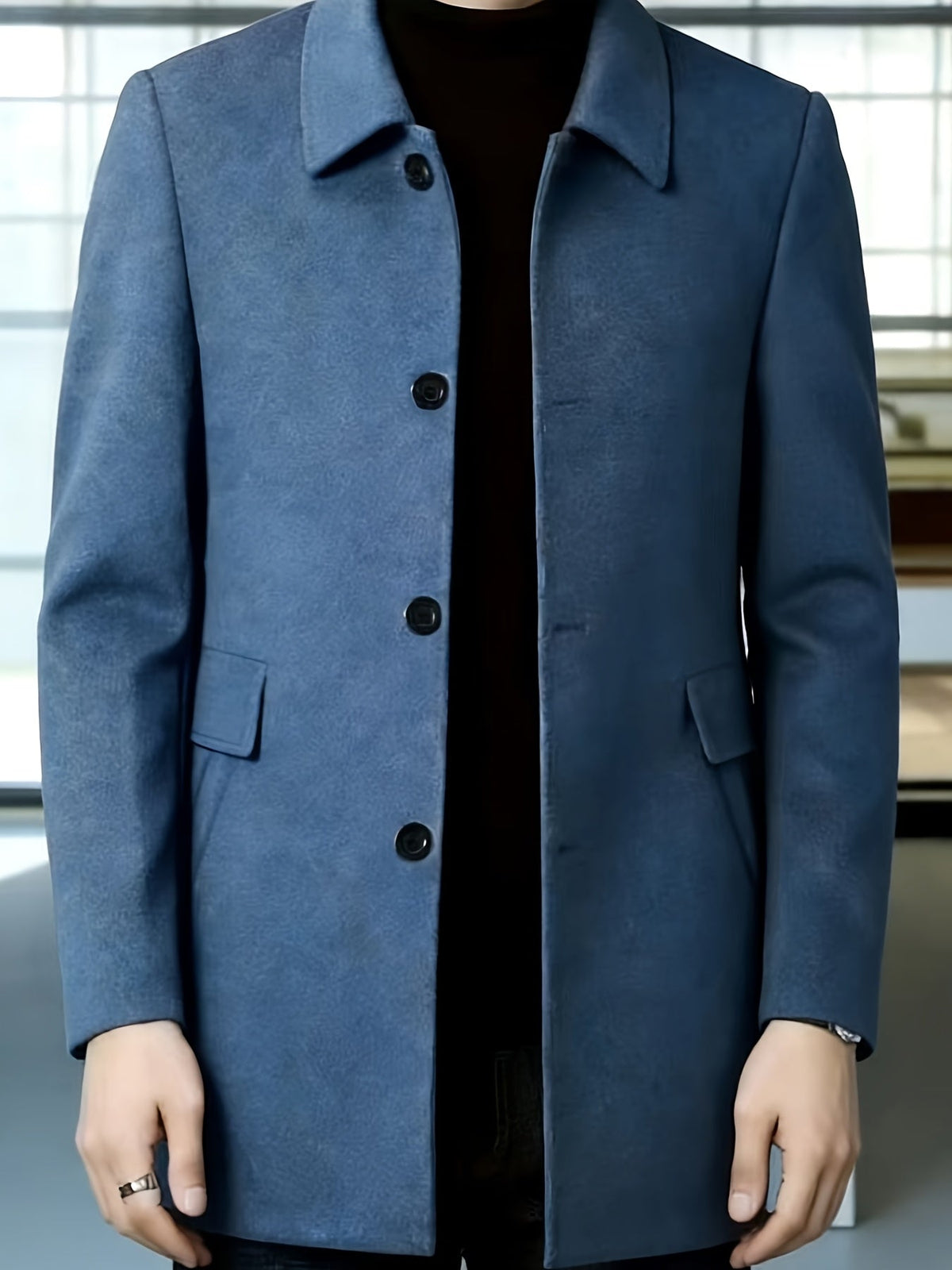 Men's Side Pocket Single Breasted Overcoat for Work