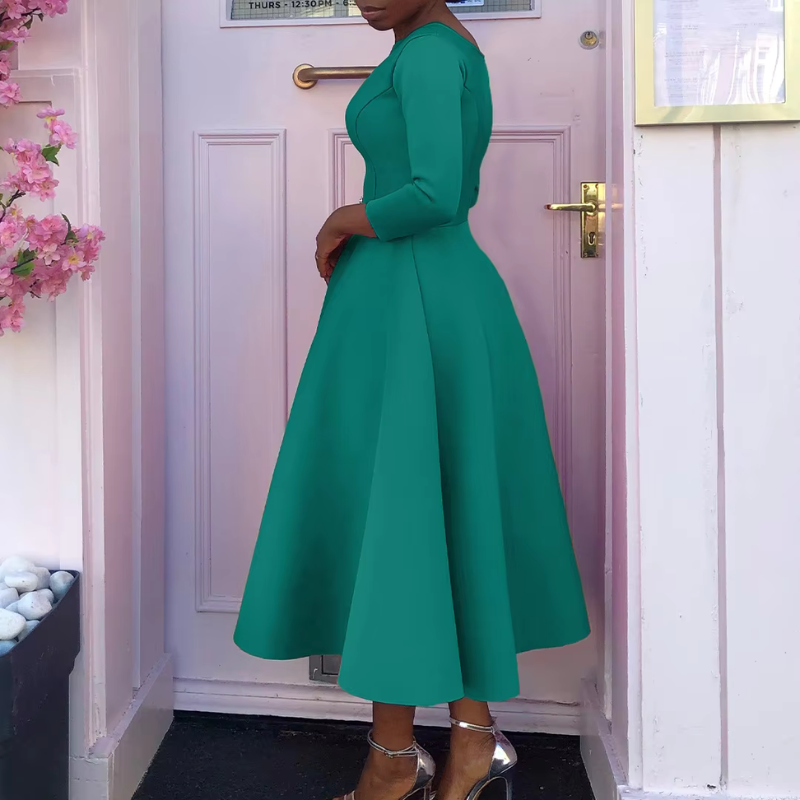 Women's Flattering Event Midi Dress with A-Line Skirt