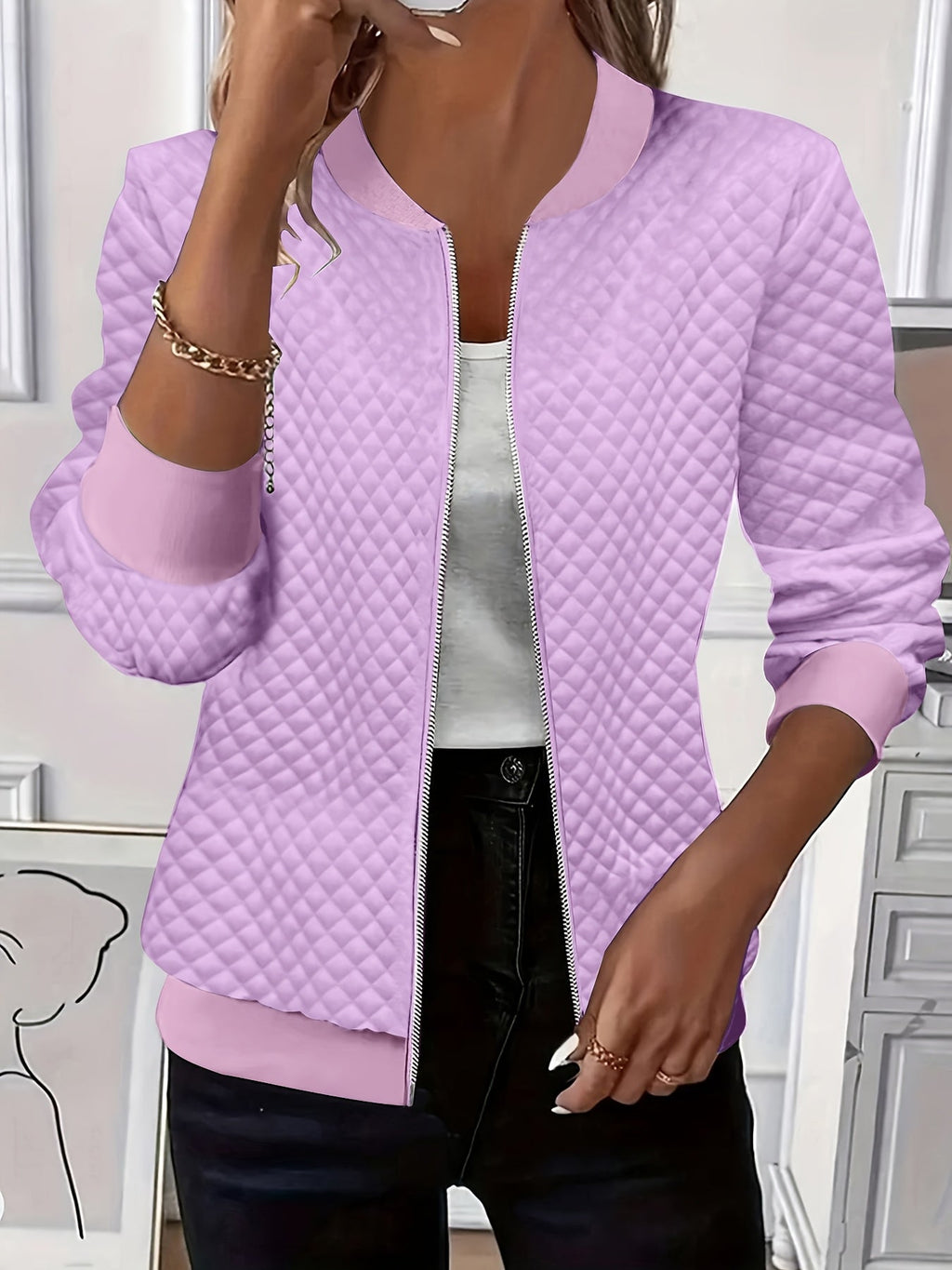 Women's Soft Quilted Coat with Varsity-Style Collar