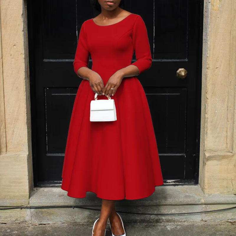 Women's Flattering Event Midi Dress with A-Line Skirt