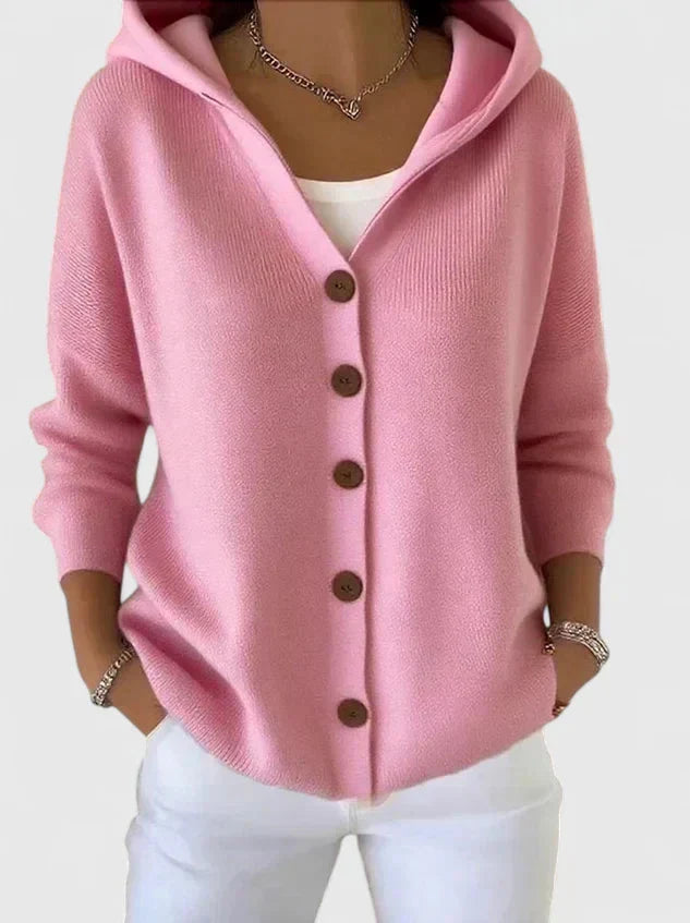 Women's Five-Button Hooded Knit Cardigan for Weekends