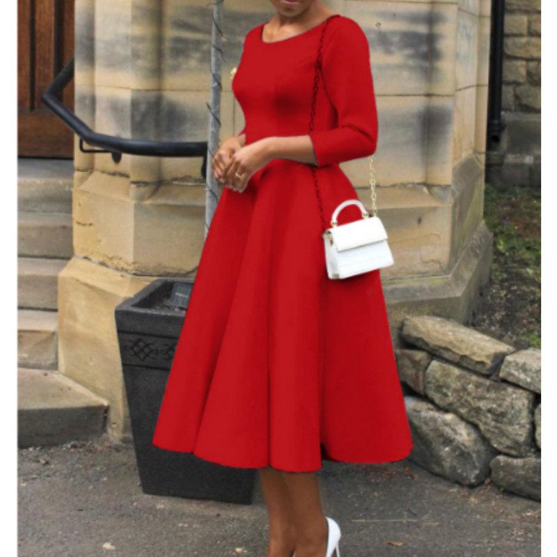 Women's Flattering Event Midi Dress with A-Line Skirt