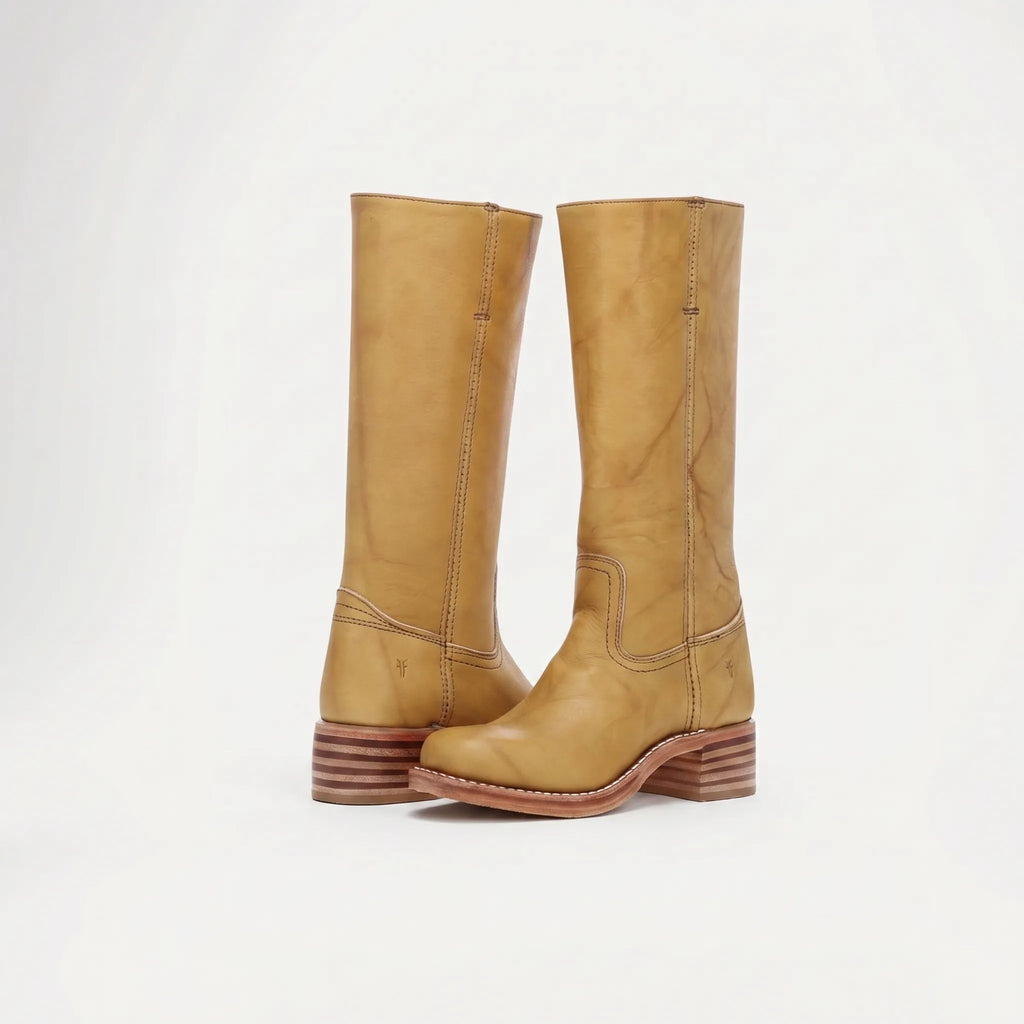 Women's Smooth Shaft Knee High Leather Boots, Square Toe