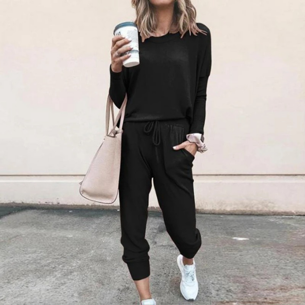Women's Soft Drape Top Gathered Cuff Jogger Set