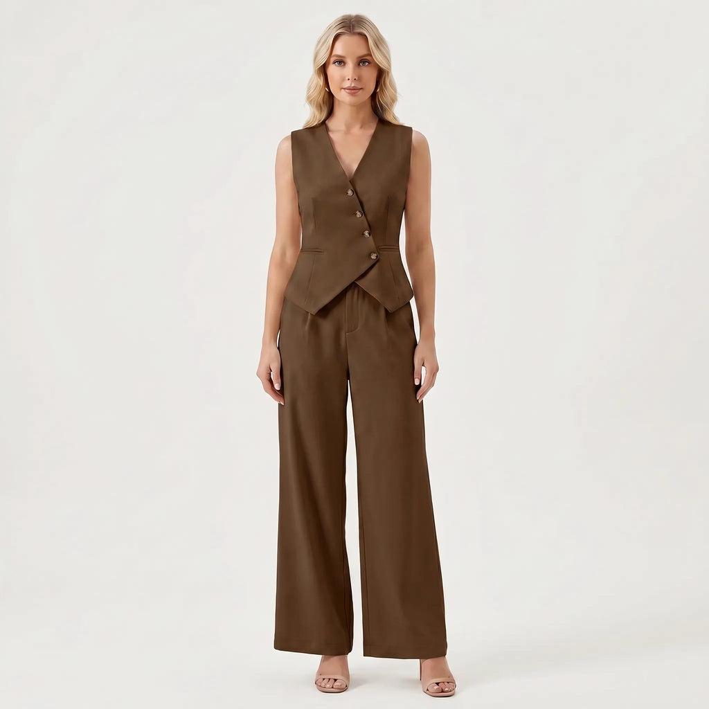 Women's Deep V-Neck Vest Professional Pants Suit Set
