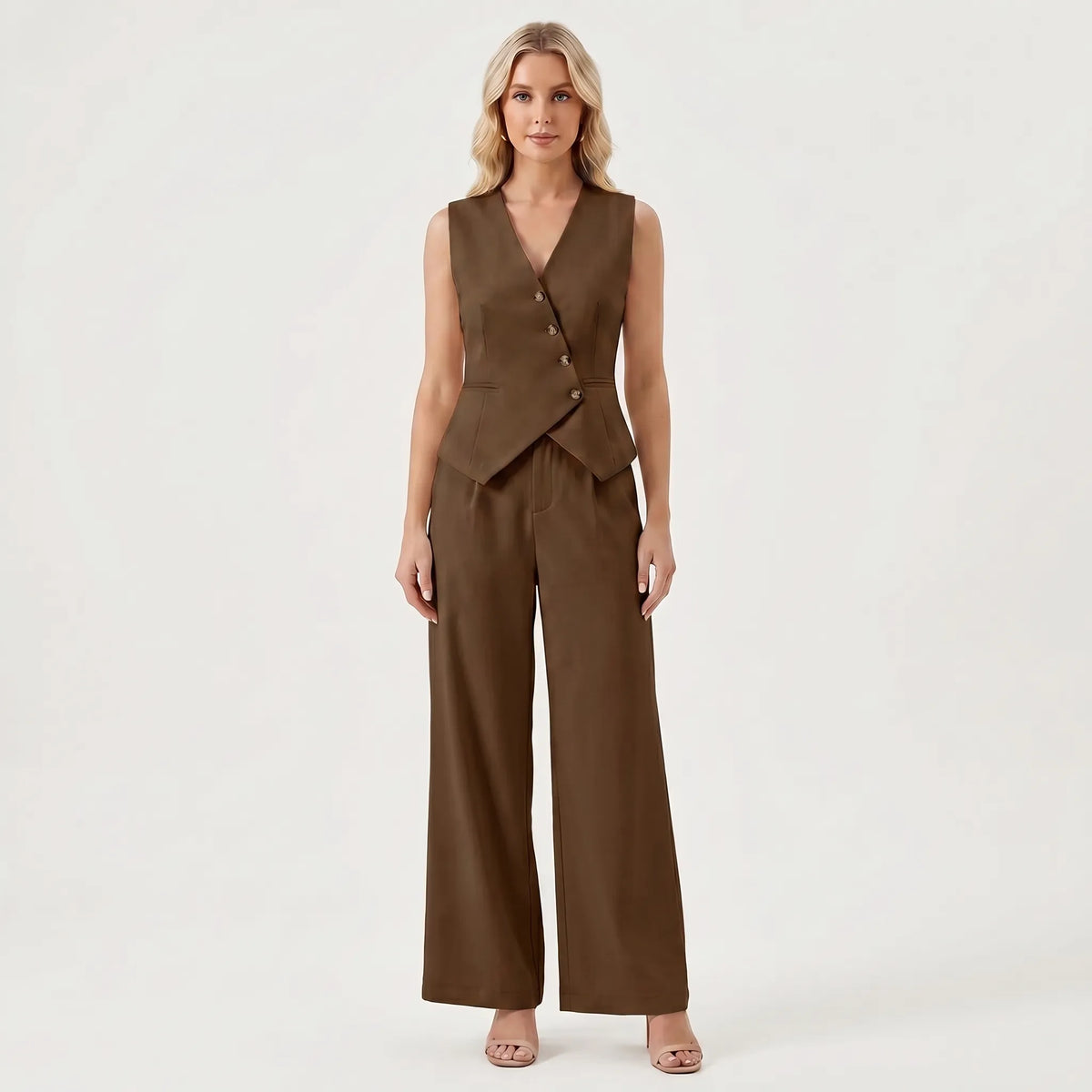 Women's Deep V-Neck Vest Professional Pants Suit Set