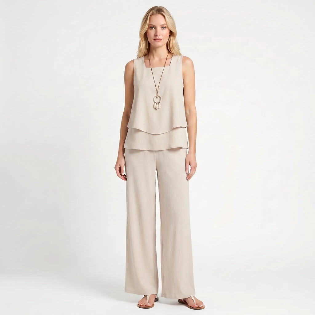 Women's Resort Ready Solid Top Printed Pants Set