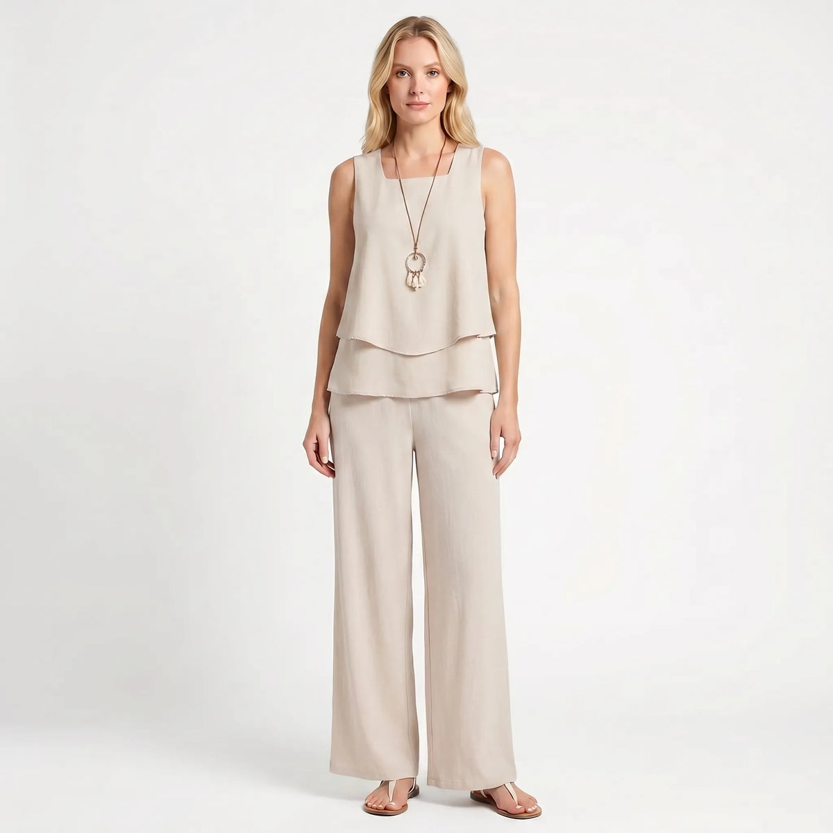 Women's Resort Ready Solid Top Printed Pants Set