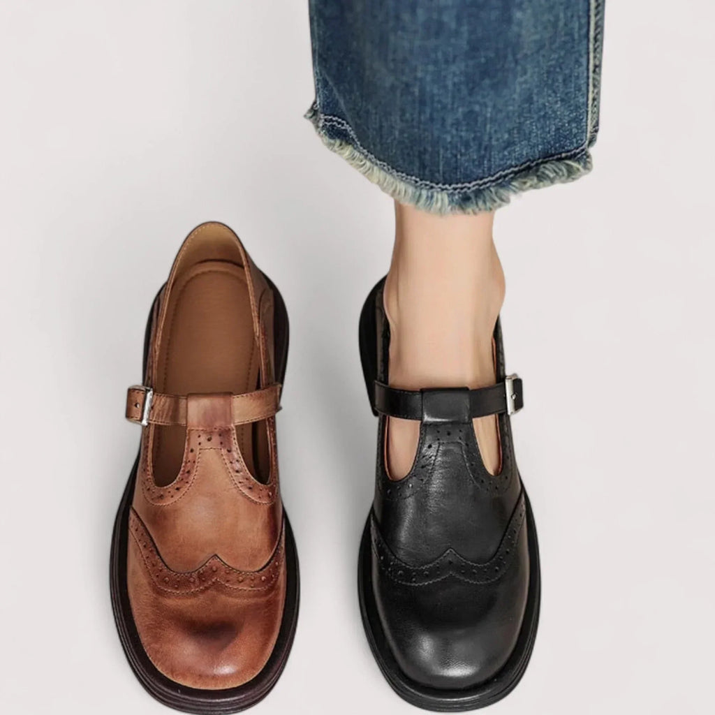Women's Heritage Style Office T-Strap Flat Shoes