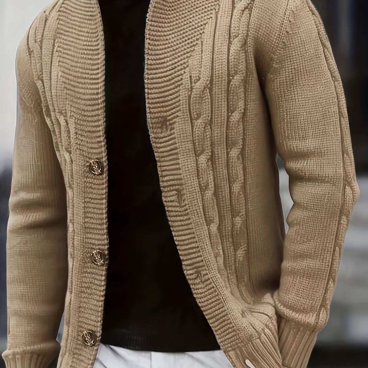 Men's Classic Shawl Neck Cable Knit Layering Cardigan