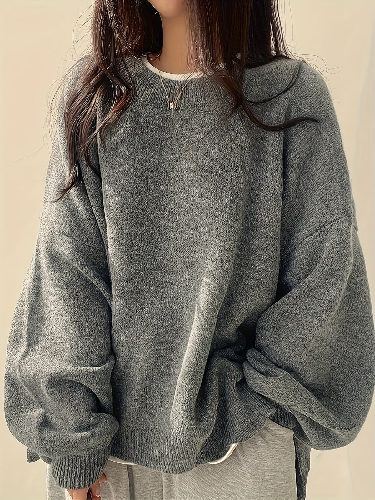 Women's Roomy Warm Crew Neckline Chunky Pullover