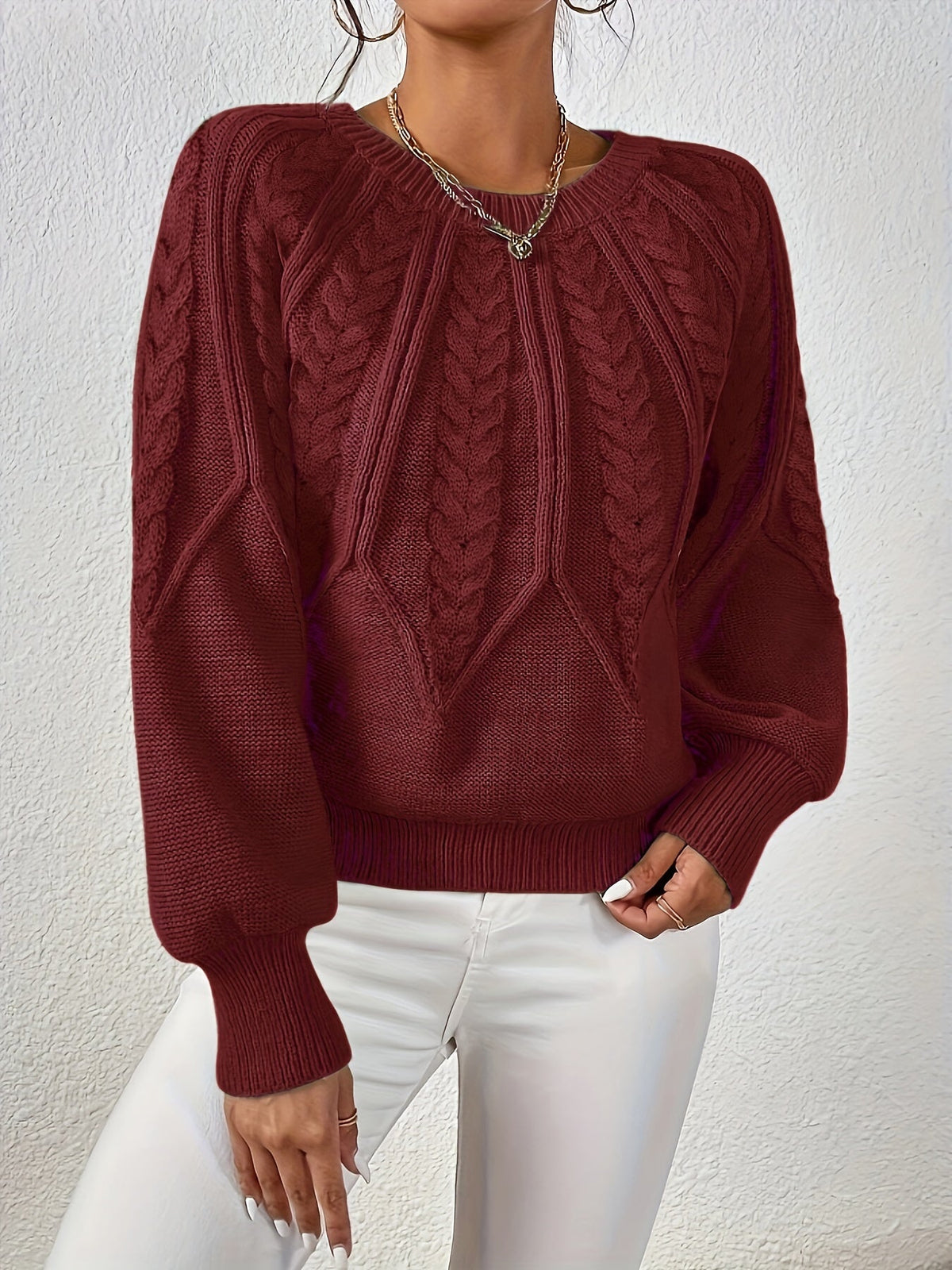 Women's Classic Cable Pattern Sweater with Full Sleeves