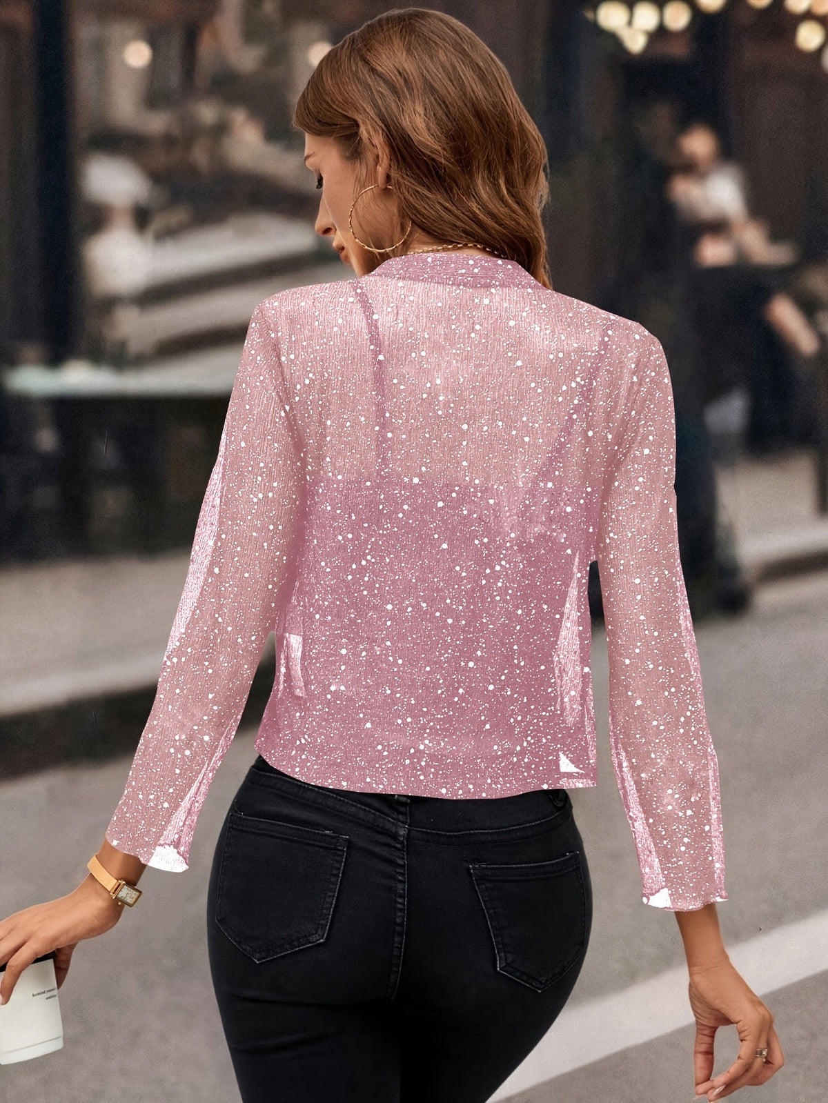 Women's Open-Front Cropped Jacket with Shimmer Finish
