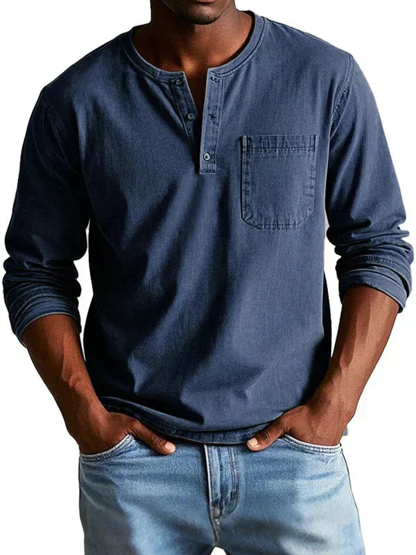 Men's Daily Wear Relaxed Long-Sleeved Henley Top