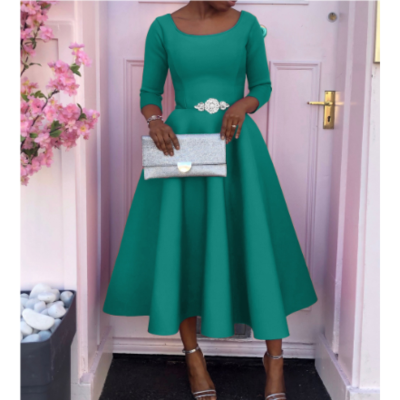 Women's Flattering Event Midi Dress with A-Line Skirt