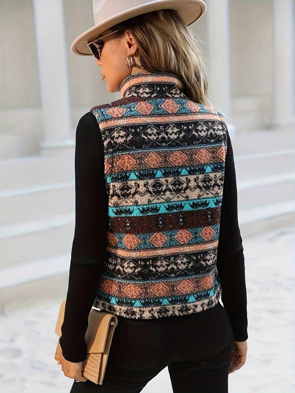 Women's Eye-Catching Print Zip-Up Vest
