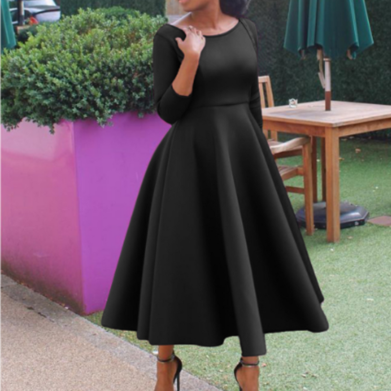 Women's Flattering Event Midi Dress with A-Line Skirt