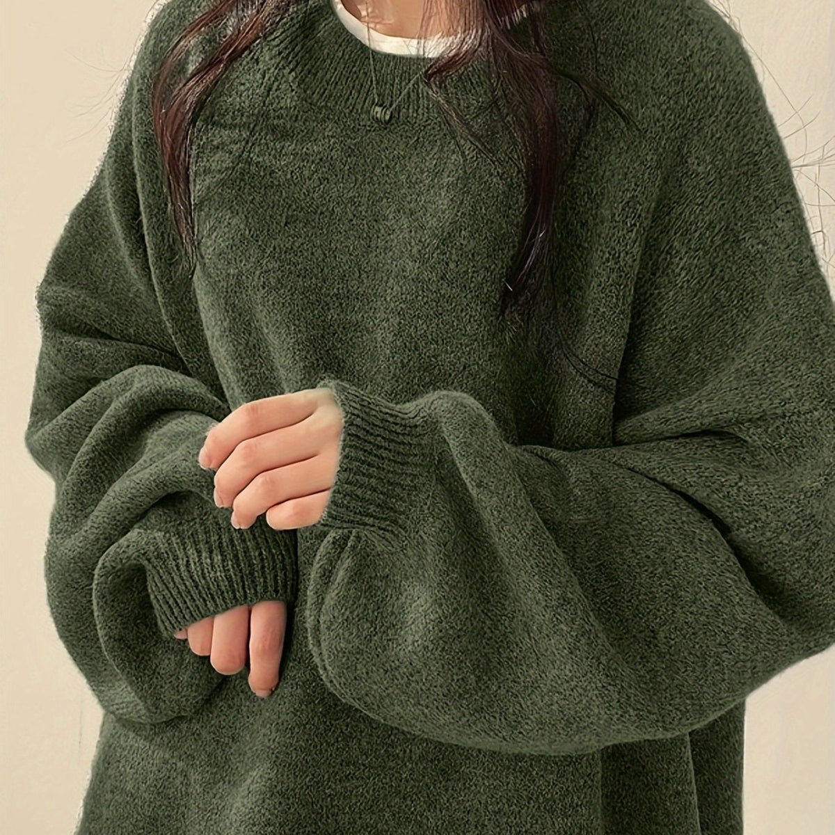 Women's Roomy Warm Crew Neckline Chunky Pullover