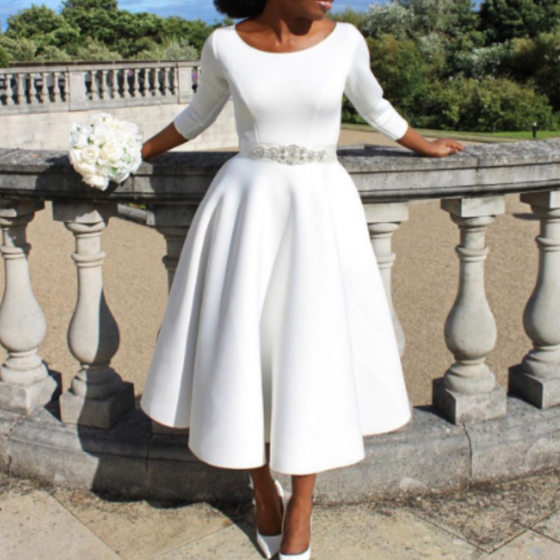 Women's Flattering Event Midi Dress with A-Line Skirt