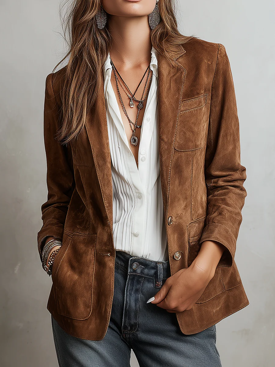Women's Soft Suede Buttoned Blazer for Work
