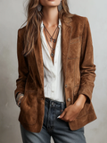 Women's Soft Suede Buttoned Blazer for Work