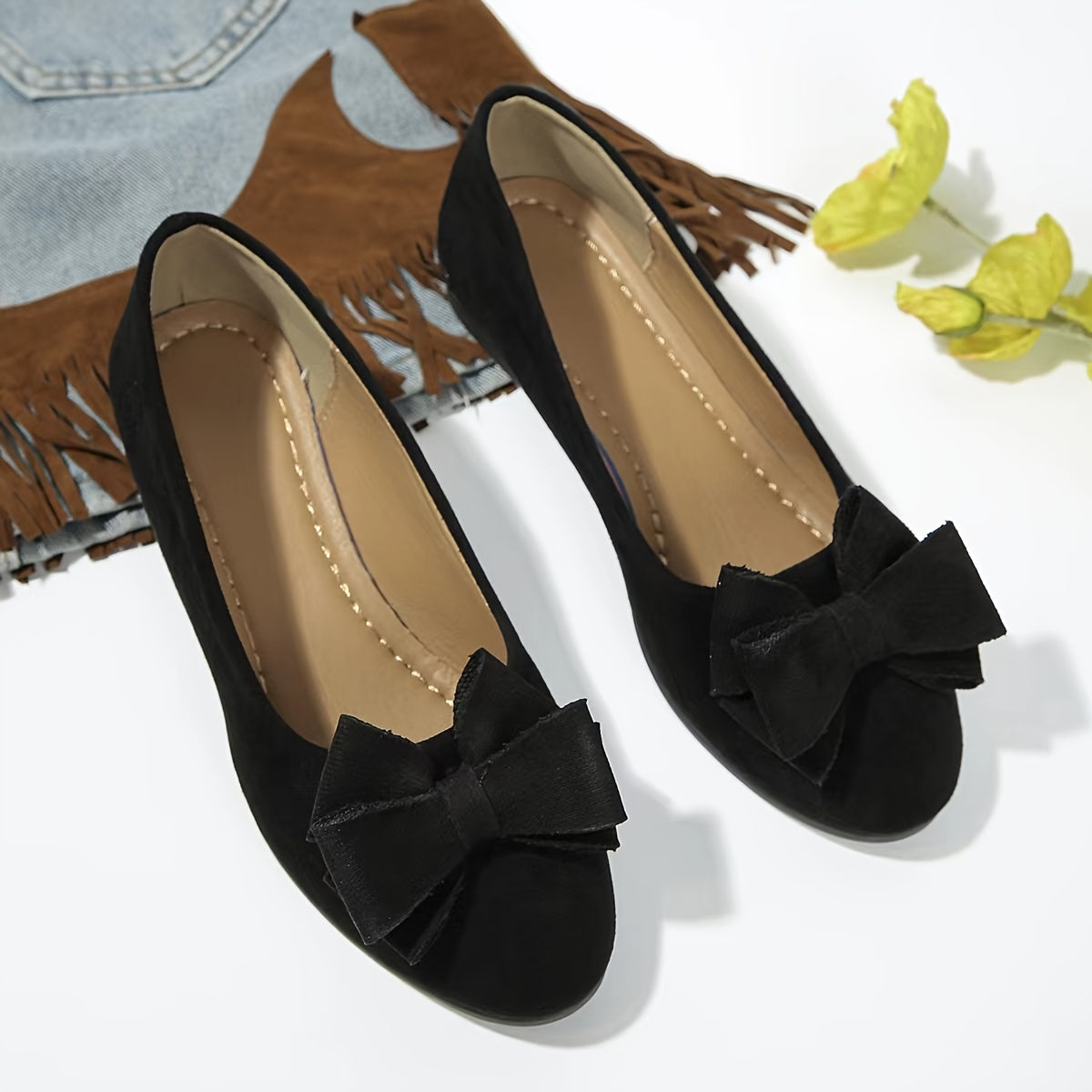 Women's Cushioned Bow Accent Comfort Slip-On Flats
