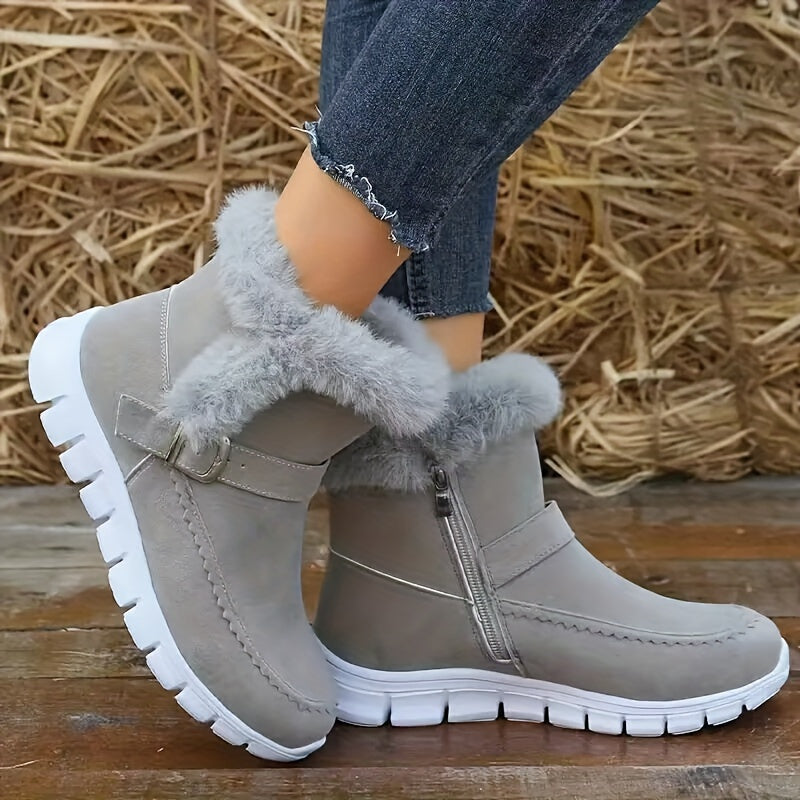Women's Warm Lined Winter Booties with Buckle Accent