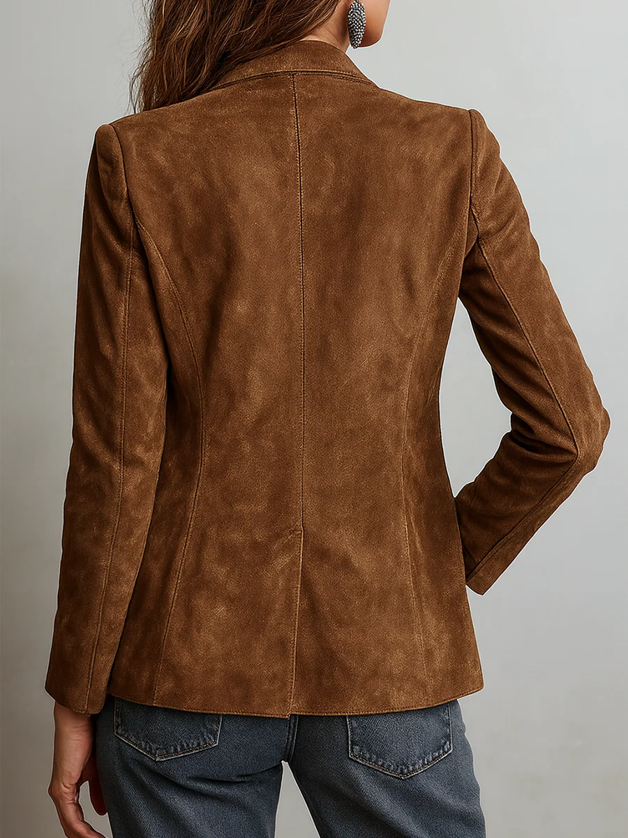 Women's Soft Suede Buttoned Blazer for Work