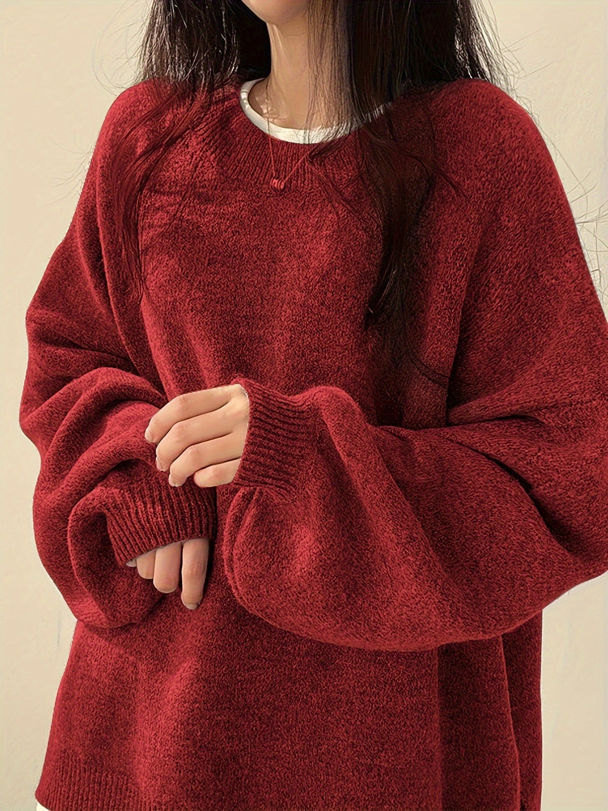 Women's Roomy Warm Crew Neckline Chunky Pullover