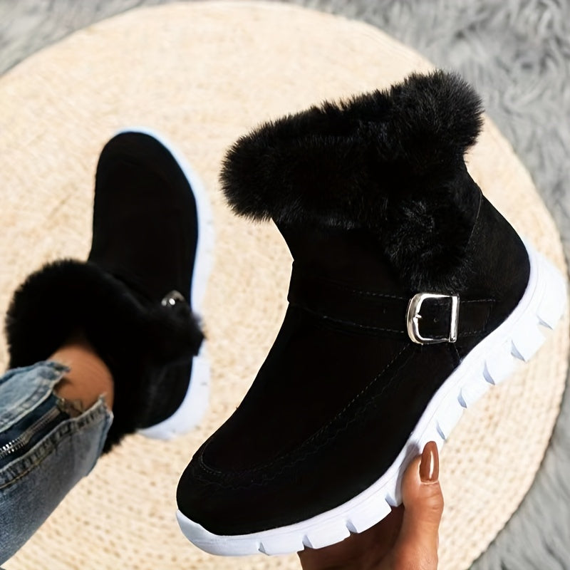 Women's Warm Lined Winter Booties with Buckle Accent