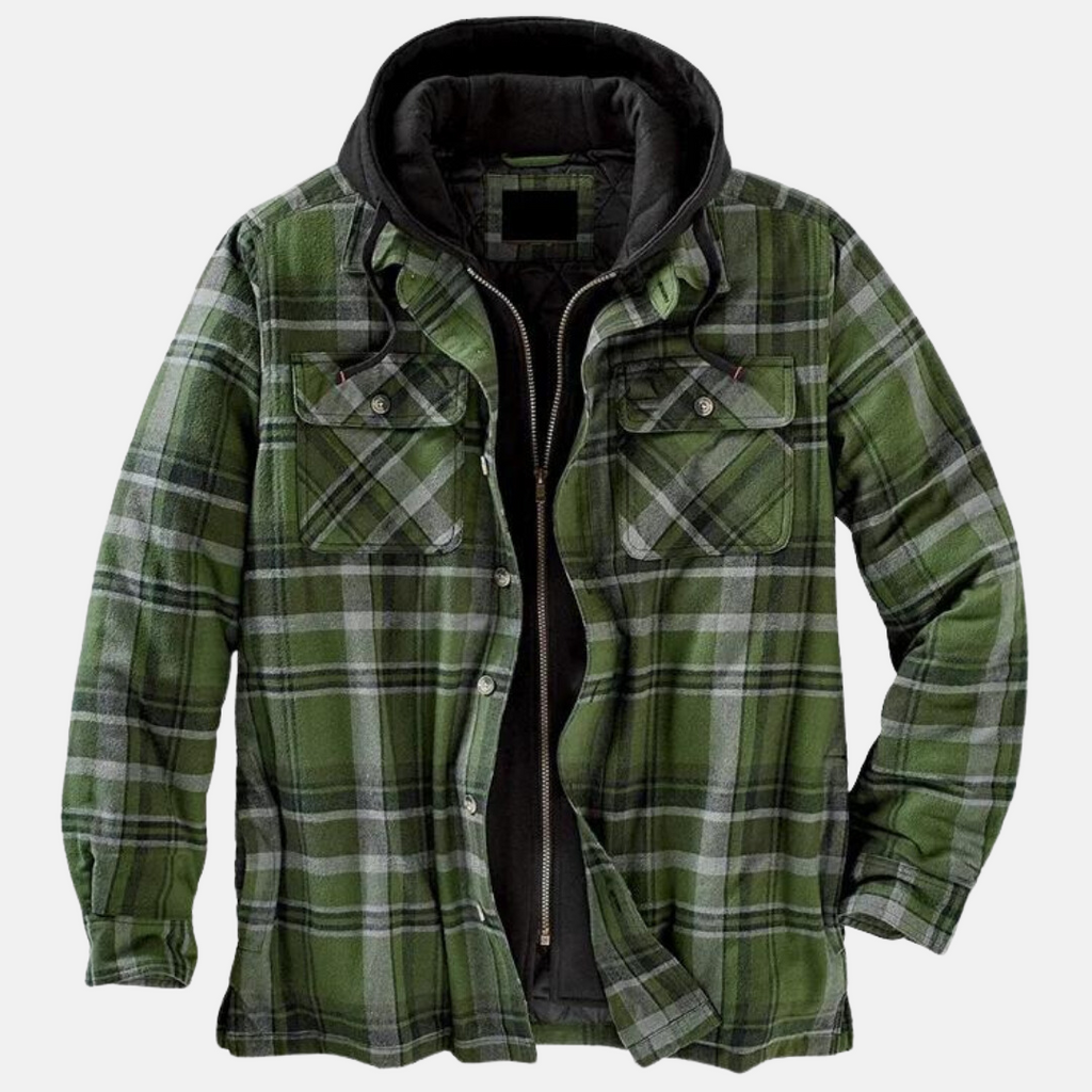 Men's Quilted Shacket with Attached Hood