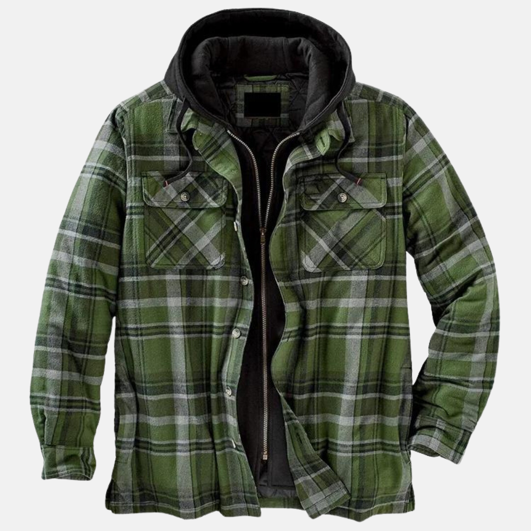 Men's Quilted Shacket with Attached Hood