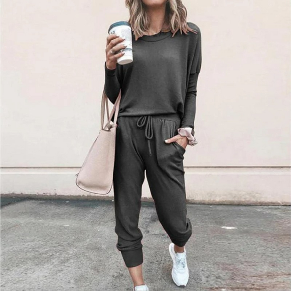Women's Soft Drape Top Gathered Cuff Jogger Set