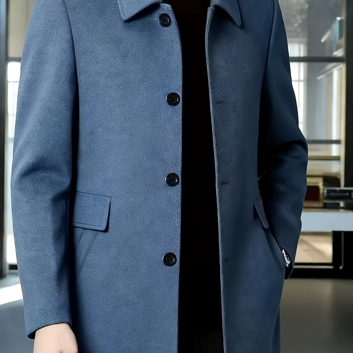 Men's Side Pocket Single Breasted Overcoat for Work