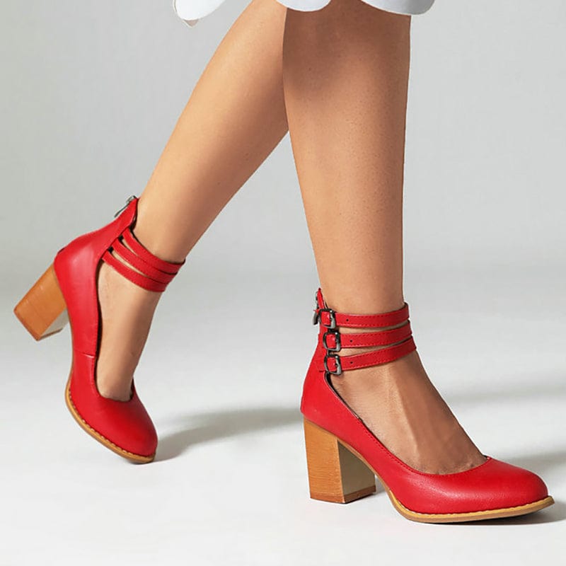 Women's Three-Strap Buckled Heeled Ankle Booties
