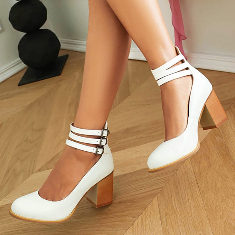 Women's Three-Strap Buckled Heeled Ankle Booties