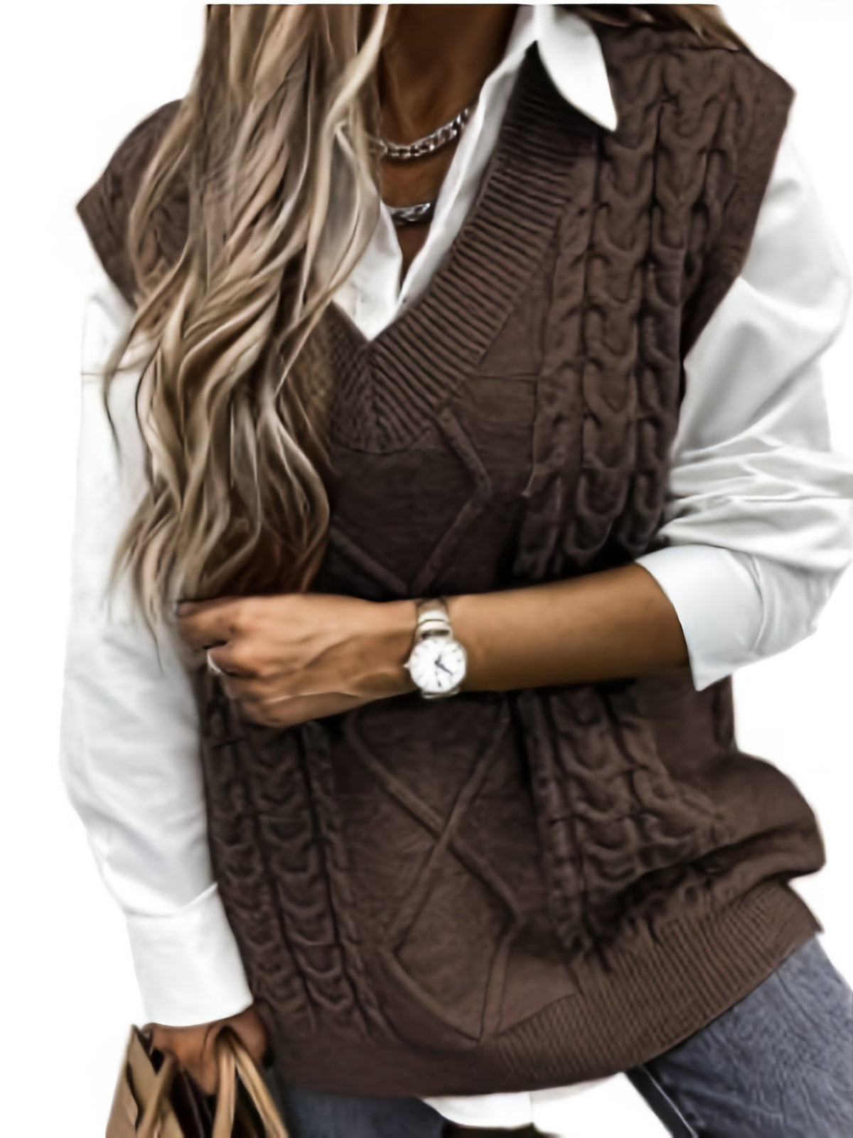Women's Layering Knit Vest with Cable Pattern