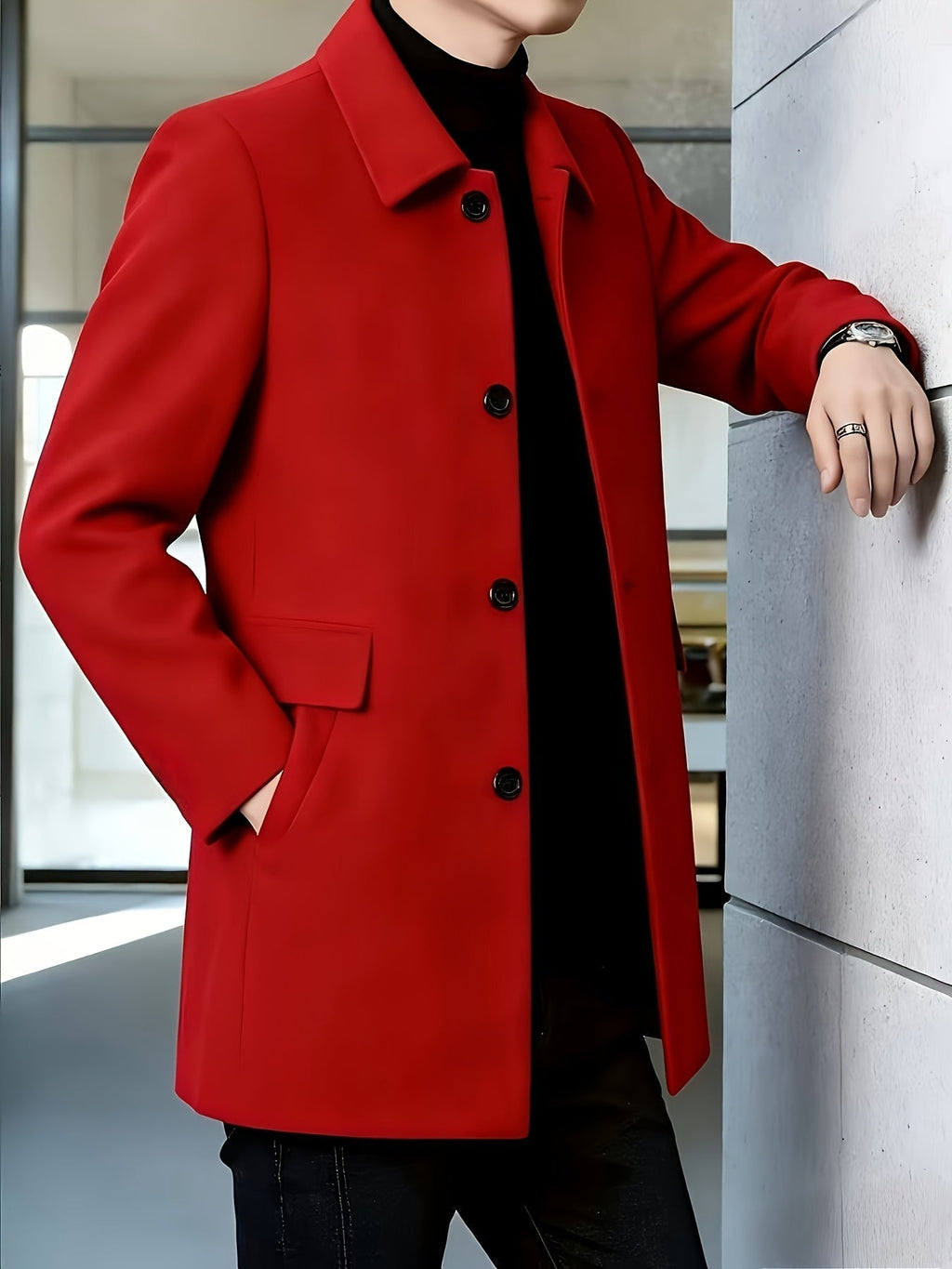 Men's Side Pocket Single Breasted Overcoat for Work