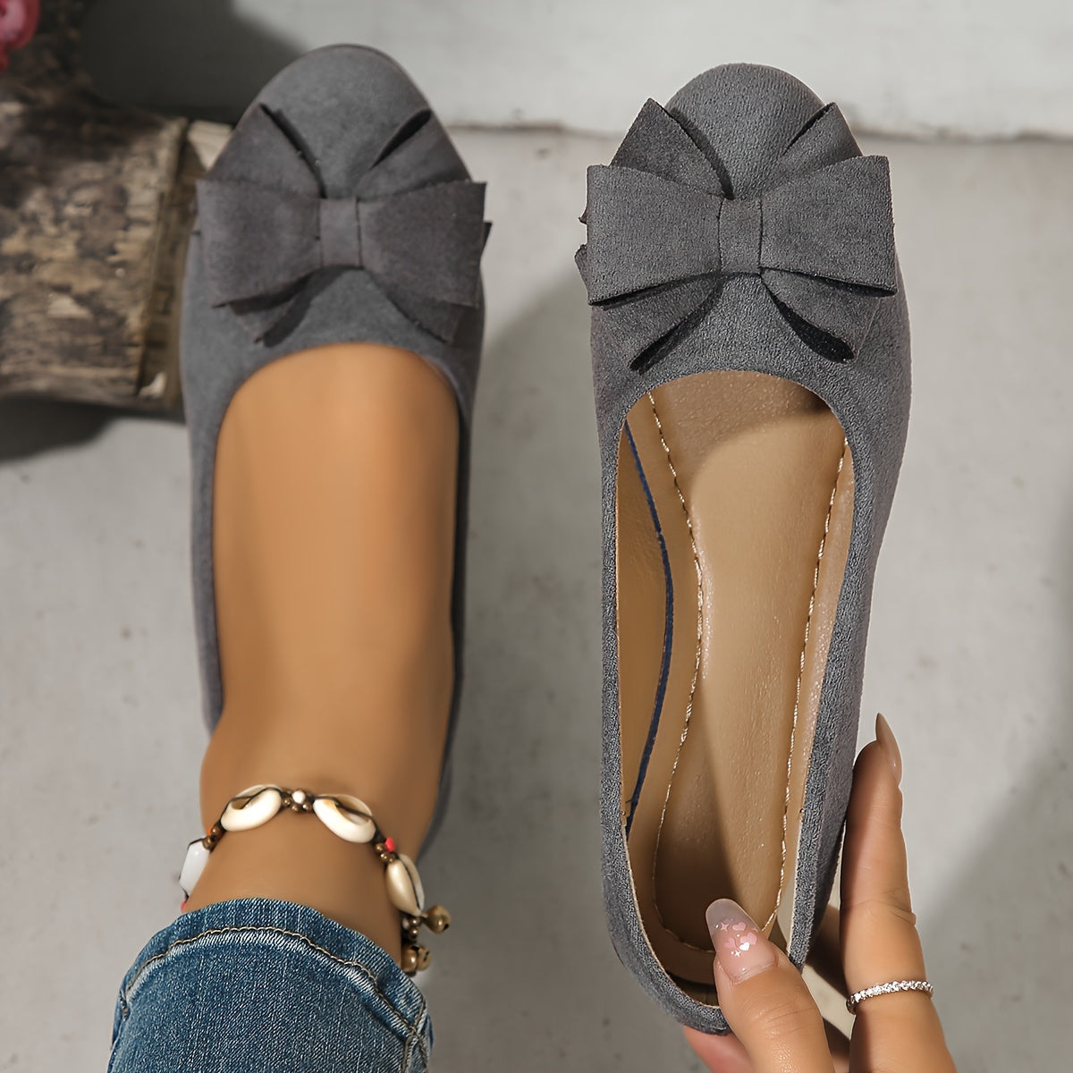 Women's Cushioned Bow Accent Comfort Slip-On Flats
