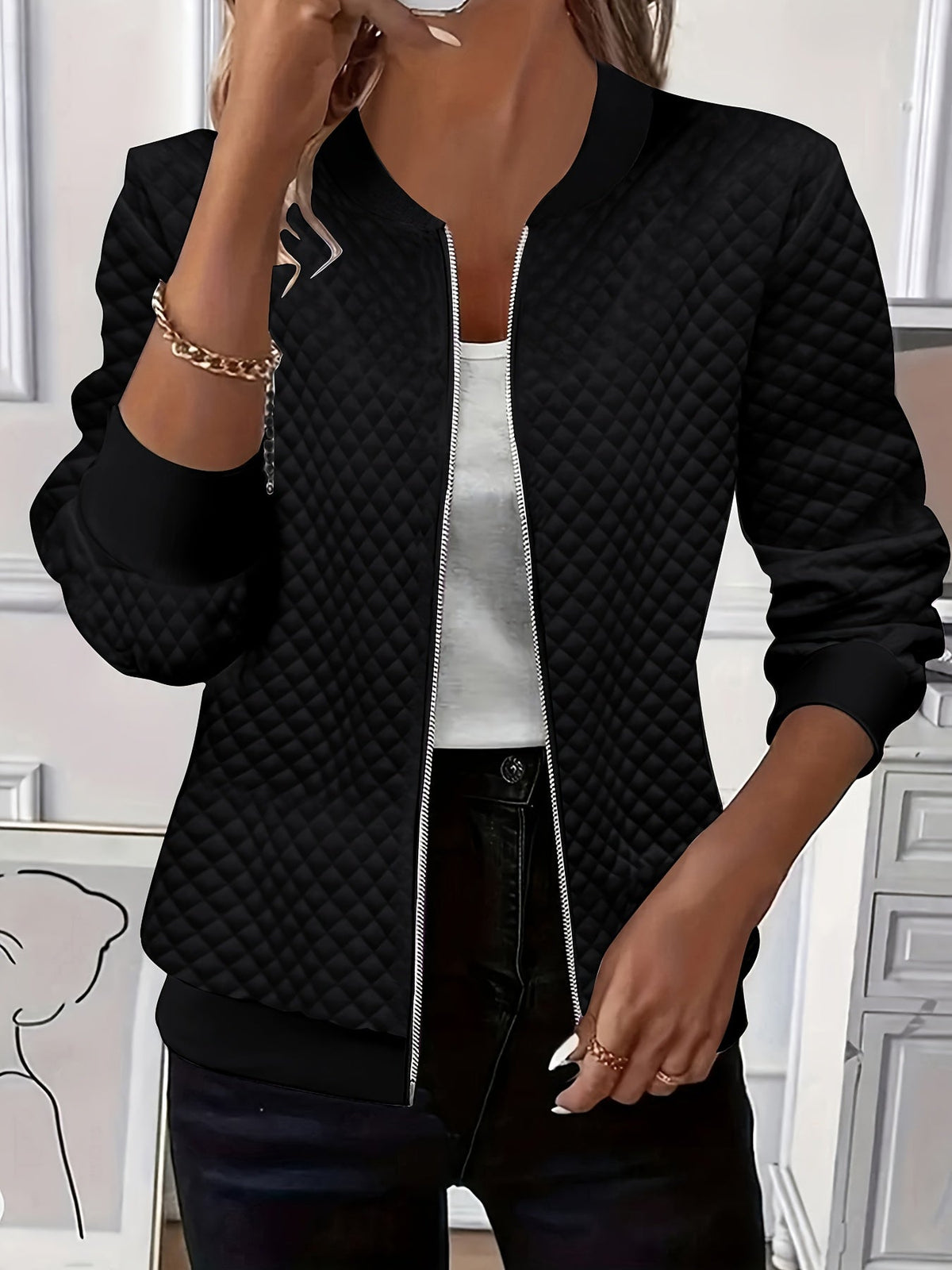 Women's Soft Quilted Coat with Varsity-Style Collar