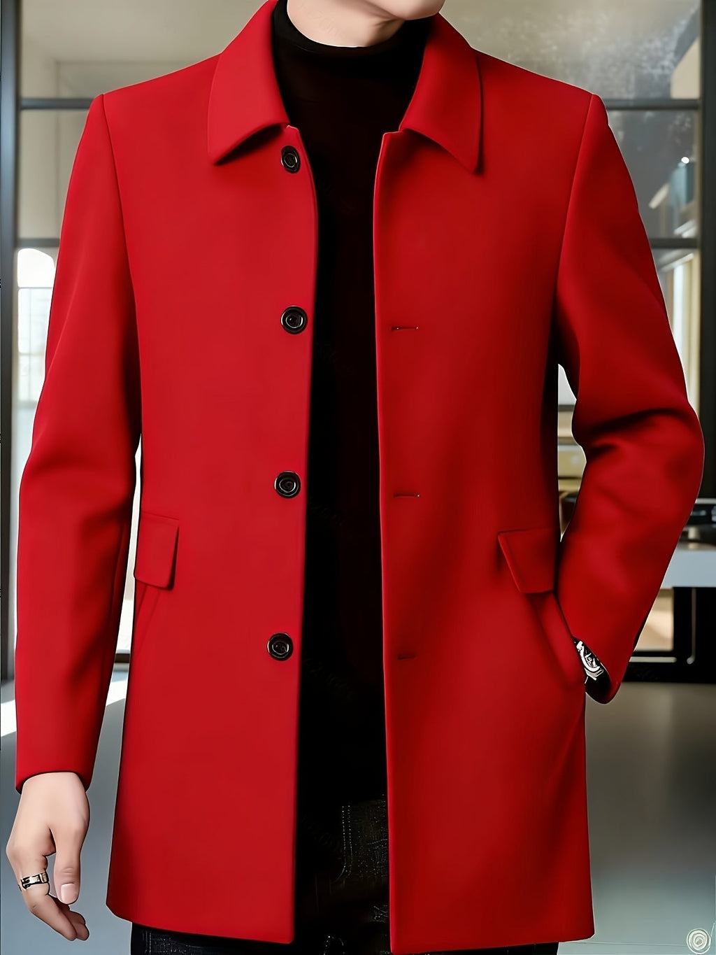 Men's Side Pocket Single Breasted Overcoat for Work