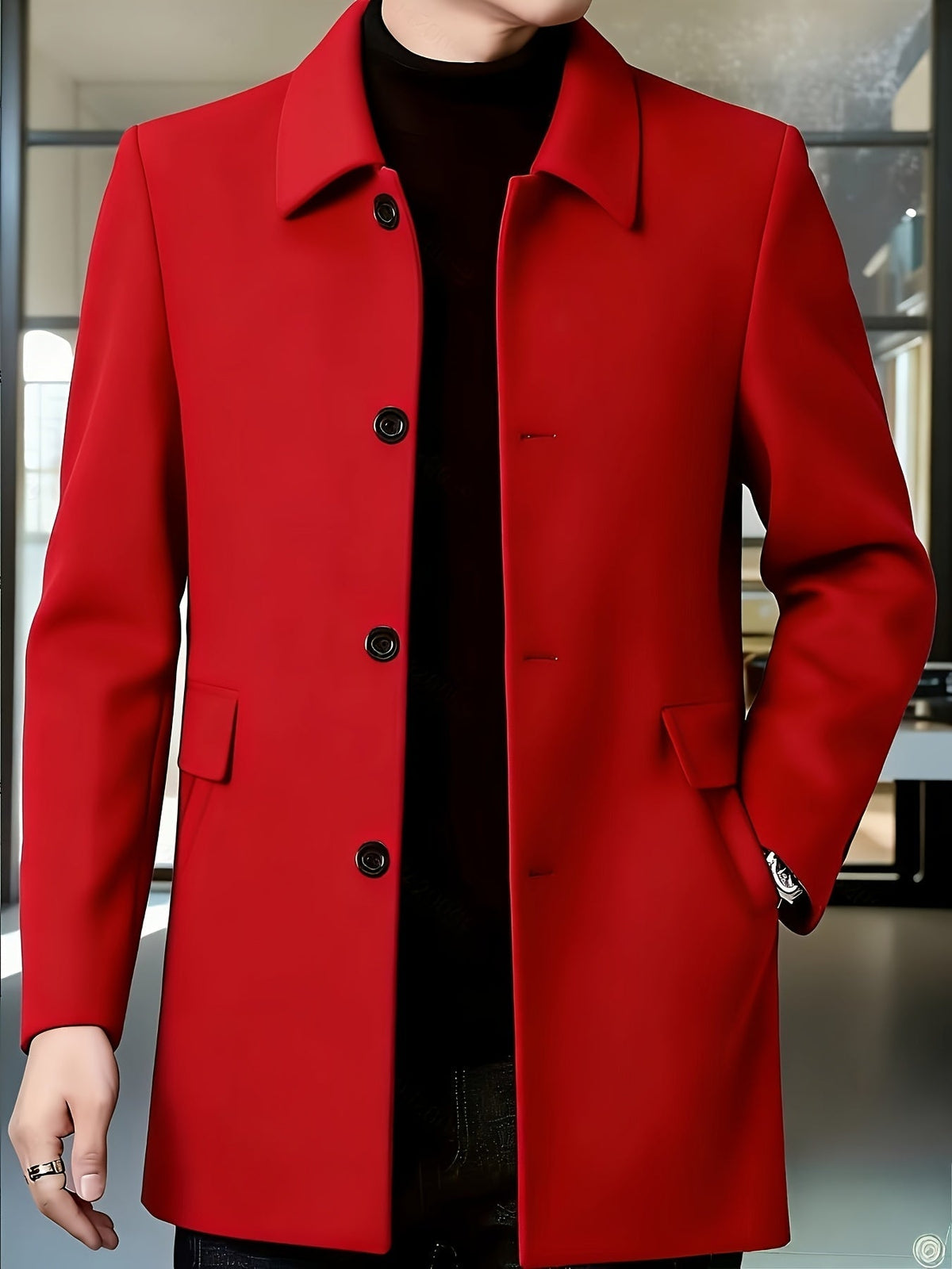 Men's Side Pocket Single Breasted Overcoat for Work