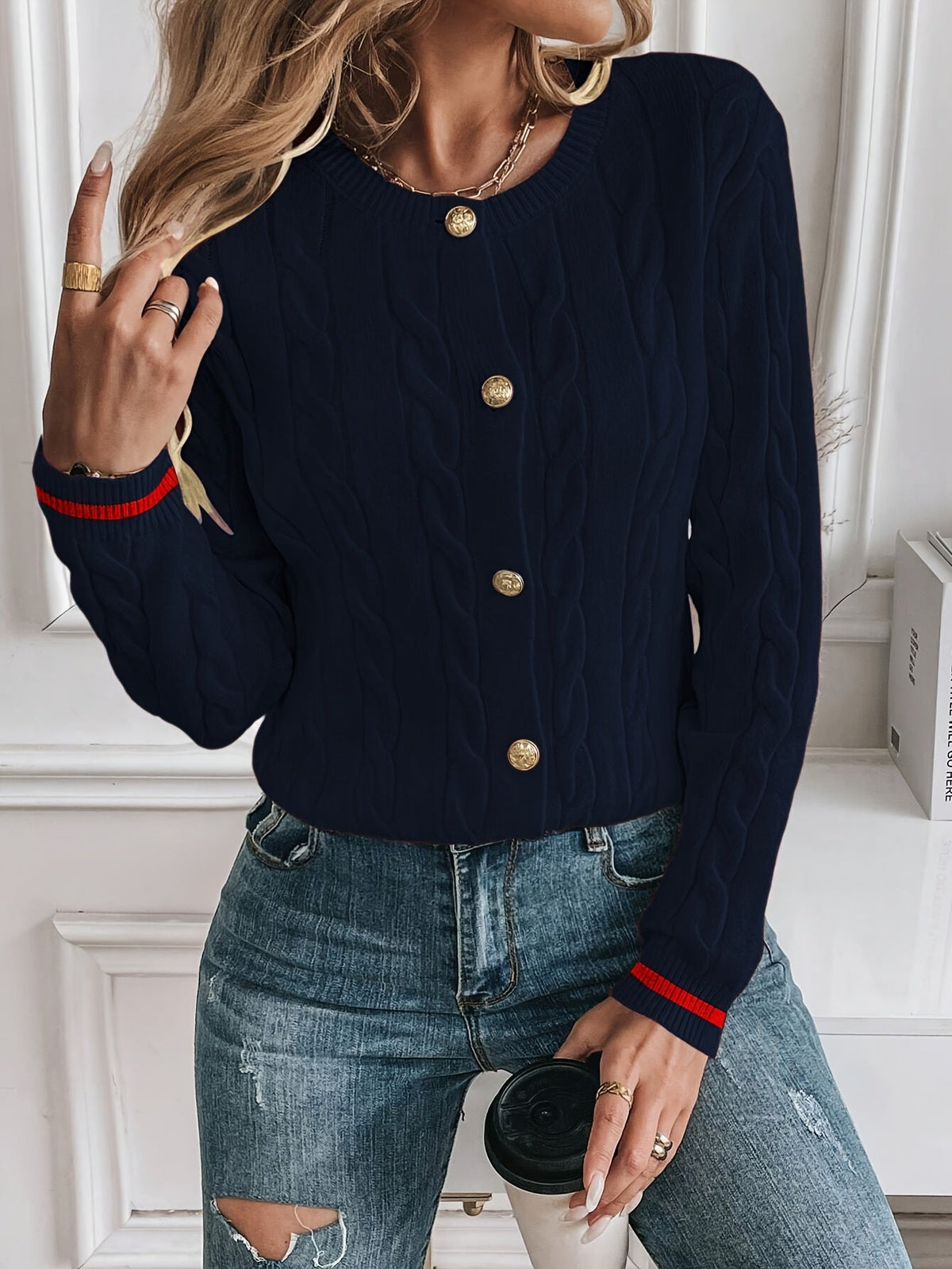 Women's Subtle Cable Textured Cardigan Sweater