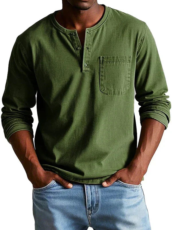 Men's Daily Wear Relaxed Long-Sleeved Henley Top