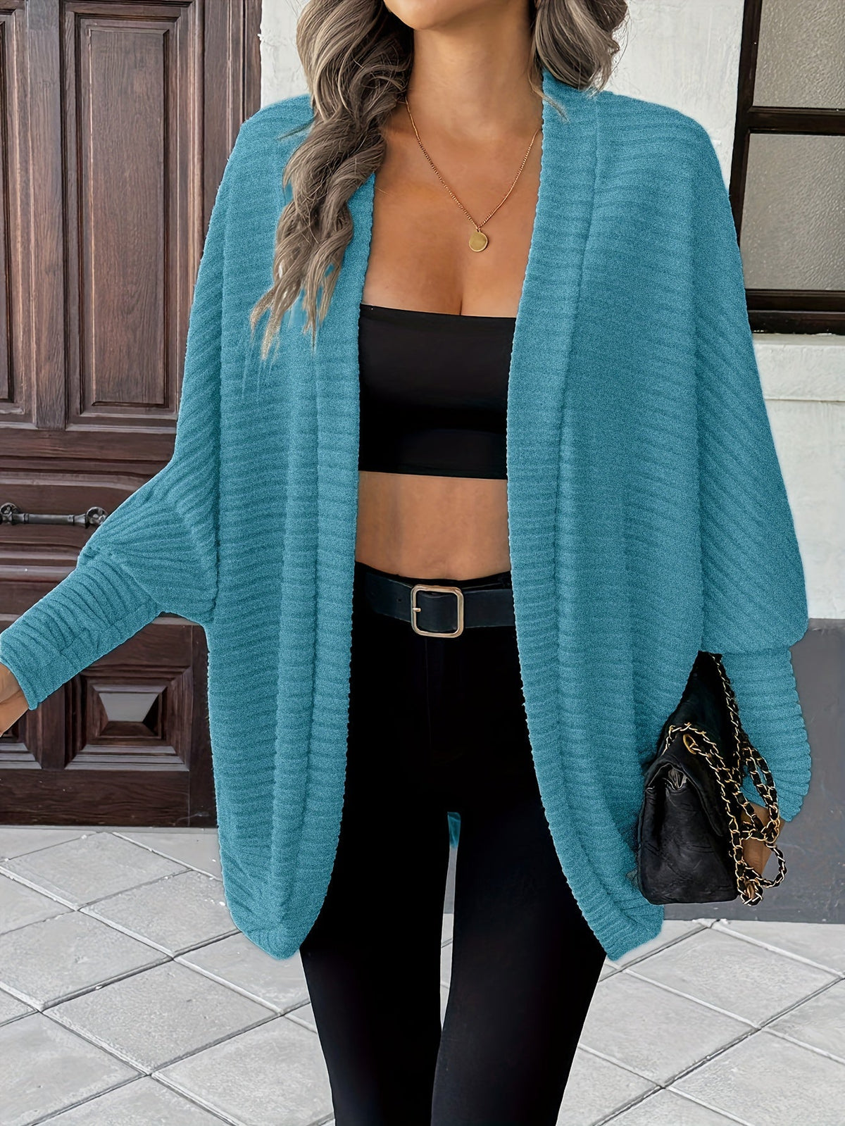 Women's Throw-On Rib Knit Wrap Cardigan
