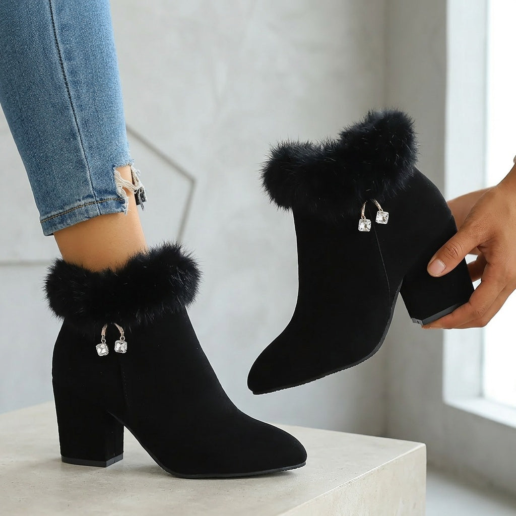 Women's Soft Trim Pointed Ankle Boots for Cold Days