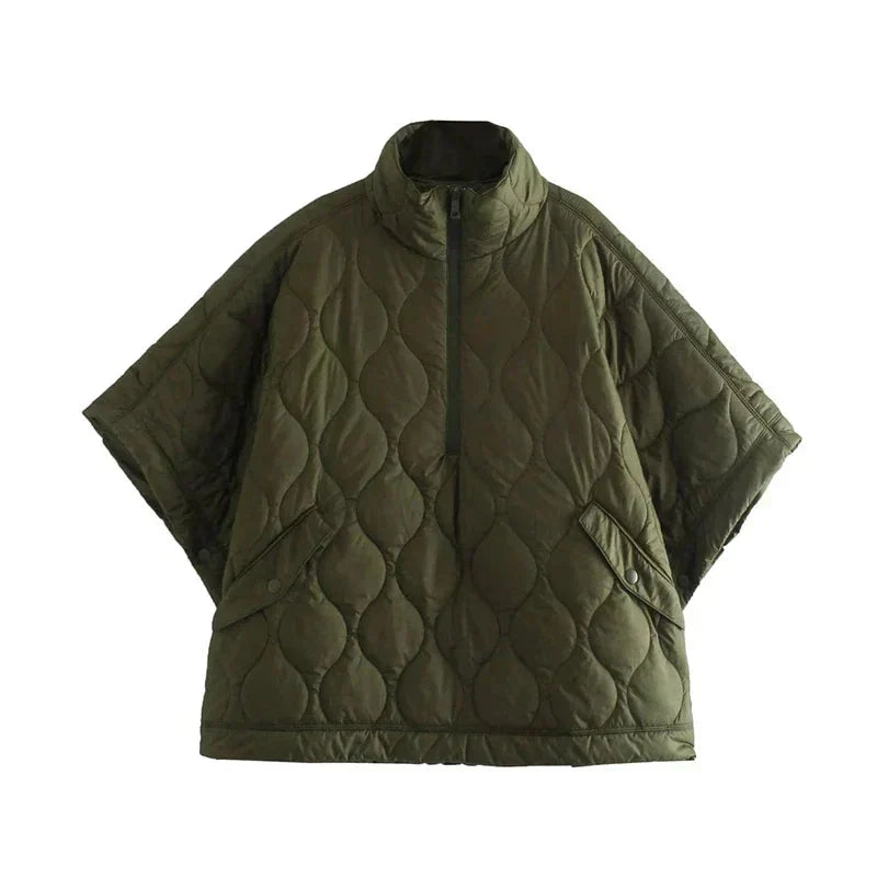 Women's Cape Style Quilted Puffer Outerwear Jacket